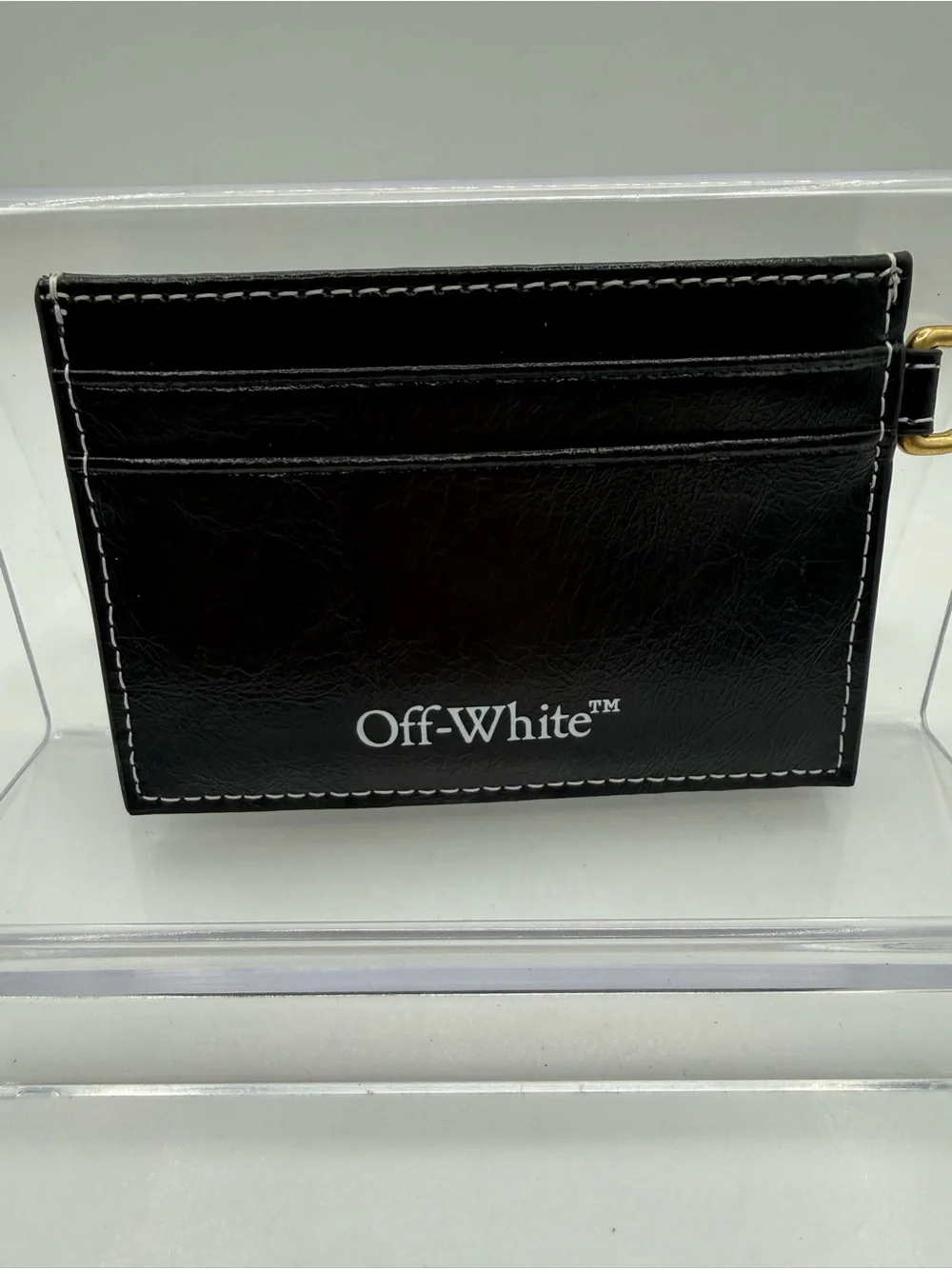 NWT Off White leather card holder w/ white stitching 🔥gold hardware